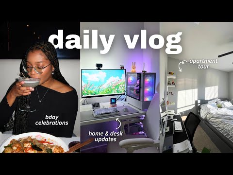 BDAY VLOG🍰: desk & home updates, apartment tour, korean spa, haul, unboxings, good eats, etc.