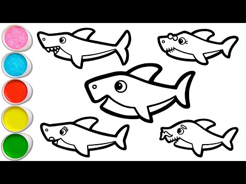 Baby Shark and His Family Drawing, Painting, Coloring for Kids & Toddlers | Easy Drawing #356