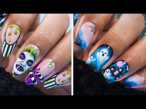 Halloween Nail Art Ideas | Beetlejuice x Glowing Ghost Full Set Tutorial