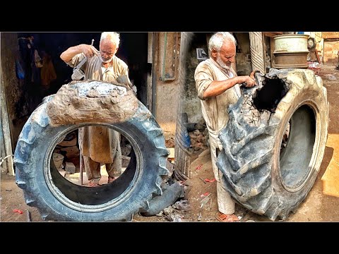 A Complementary Method Repairing Big Tractor Tire Using Aluminium Mold || 90 Year Old Asian Method