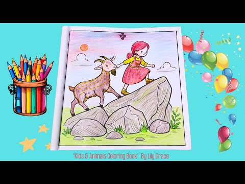 Kids & Animals - Cute Coloring Page By Lily Grace | Coloring Fun For Kids