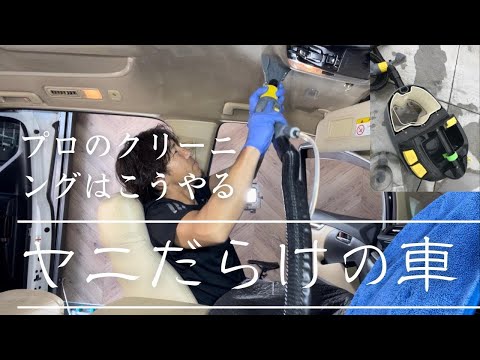 タバコのヤニが酷すぎるトヨタアルファードの天井クリーニング