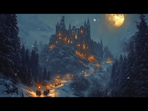 Snow Falling Medieval Castle On The Mountain | Soft Celtic Music For Good Sleep, Sweet Dreams