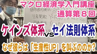 松尾匡のマクロ経済学入門講座：シリーズ３「ケインズ派vs新古典派——真の対立点は？」第１回（通算第８回）「ケインズ理論とセイ法則理論の違いの本質——彼らが生産性UPを叫ぶワケ」