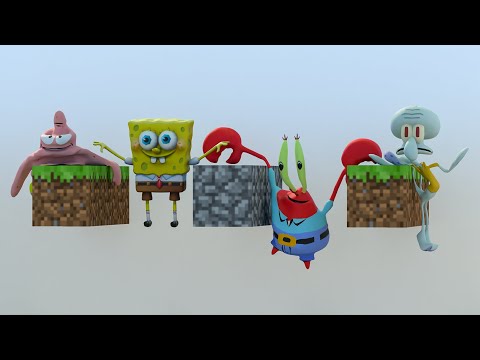 SpongeBob, Patrick star, Squidward and Mr. Krabs Falling down [Softbody Race]