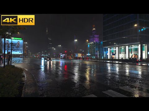 Heavy Rain Walk in Warsaw - Aug 2024 | Ulewny deszcz podczas Warszawy | Relaxing Rain [4K HDR]