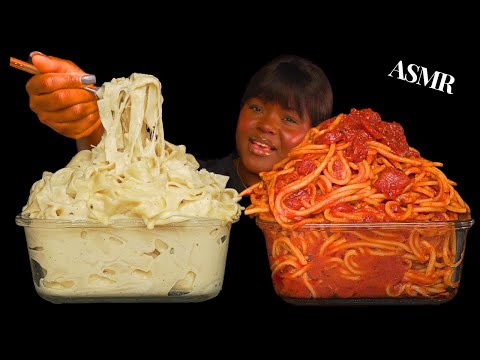 ASMR TOMATO SAUCE & ALFREDO CREAMY SPAGHETTI MUKBANG (NO Talking) |Sticky Eating Sounds| Vikky ASMR