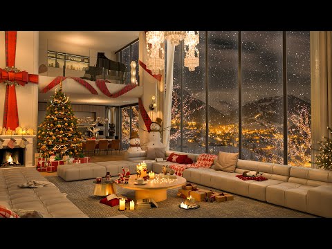 Elegant Christmas Loft 2025 🎄 Soothing Piano Jazz, Fireplace & Snowy Views for Relaxation