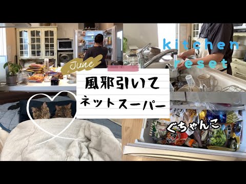 【小学生中学生ママ】風邪引いて寝込んだ週末🤧キッチンリセット/イオンのネットスーパーで買い物/ぐちゃぐちゃ冷凍庫の整理