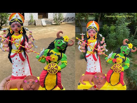 DIY how to make Durga murti with clay || handmade clay durga idol making