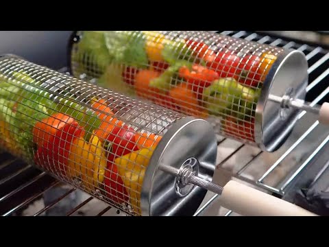 🔥 Rolling Grilling Net, BBQ Accessories Tools for Vegetables Shrimp, Outdoor Cooking Camping #bbq