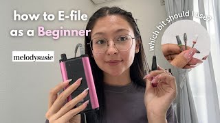 How to Use an E-file Beginner Tutorial | cuticle + nail prep step by step, melodysusie