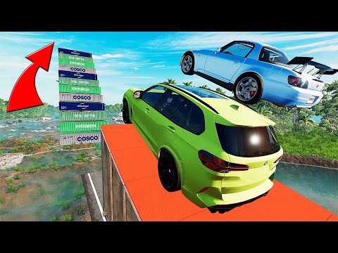 Cars Vs River Mega High Container  Jump Test #7 - Speed Car Crash - BeamNG Drive