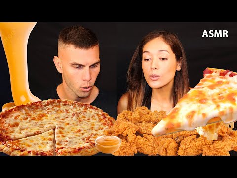 ASMR Cheesy Pizza & Spicy Fried Chicken Mukbang | ASMR Couple (no talking)