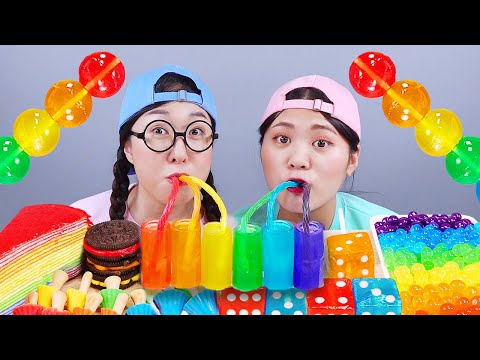 คัพเค้กเยลลี่เรนโบว์ป๊อปปิ้งโบบา กินเสียง DONA Mukbang