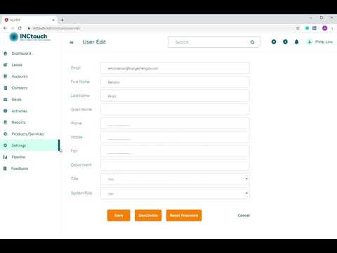 Inctouch CRM Reset User password