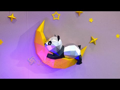 How to make Papercraft 3D Sleeping Panda on Moon | Diy Low poly  Panda with Paper for diy gift idea