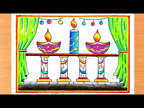 Beautiful & Easy Diwali Drawing | Step By Step Diwali Drawing | Diwali Diya Drawing | Happy Diwali