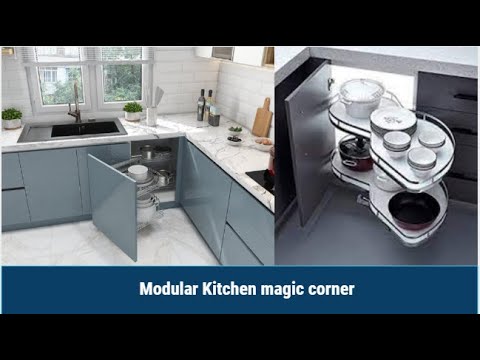 Modular kitchen magic corner | magic corner organizer in kitchen | hettich hafele magic corner