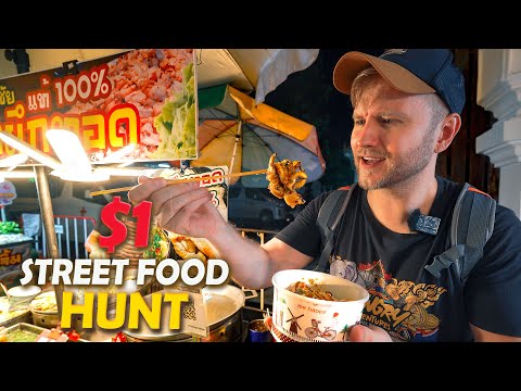 $1 Street Food HUNT in Thailand!! / THAI Food Tour in the RAIN / Traveling to Bangkok in 2023