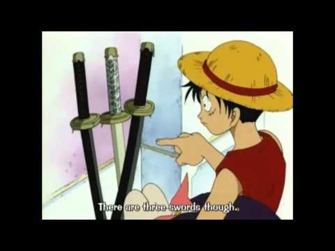 Luffy find's Zoro's swords and Helmeppo passes out