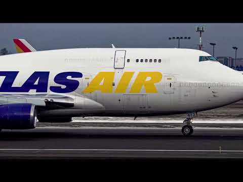 【4K】ジャンボジェット機✈️天国　アンカレッジ空港❄️アトラス航空🐧Boeing 747-45E(BDSF) N473MC