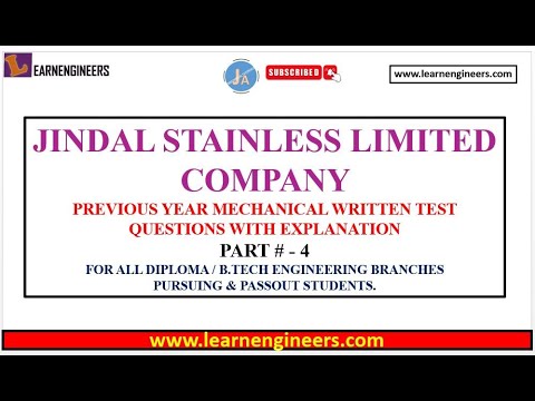 JINDAL STAINLESS LIMITED MECHANICAL PREVIOUS YEAR WRITTEN TEST QUESTIONS PART -4 || ONLINE TEST ||