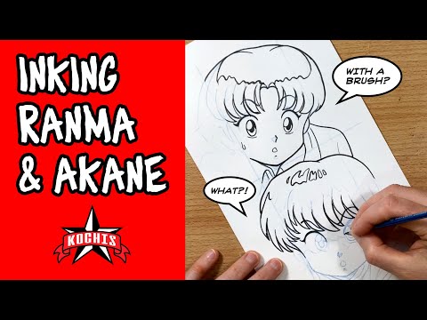 Inking Ranma and Akane drawing from Ranma 1/2 #inkingmanga