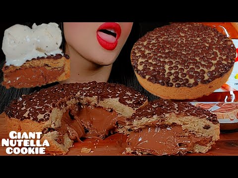 🍫Nutella cookie pie👅🍪 with ice cream and milk asmr|누텔라 쿠키파이 먹방🍦🥛eating sounds |MUKBANG Notalking 🐾먹방