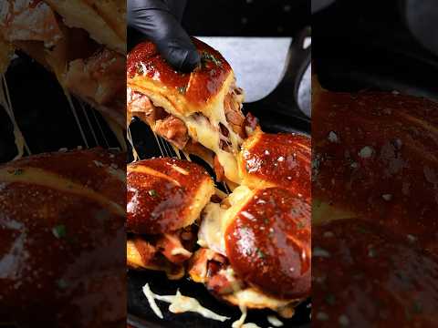 BBQ Chicken Sandwiches on pretzel buns.