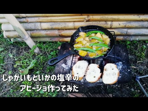 【キャンプ飯】じゃがいもといかの塩辛のアヒージョ作ってみた