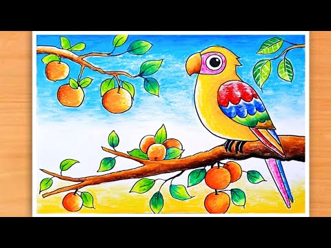 Bird Scenery Drawing | Easy scenery drawing | How to draw a bird Scenery | Kisholoy