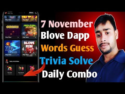 Blove Dapp daily Activity Today | 7 November blove dapp trivia challenge, words guess combo ||