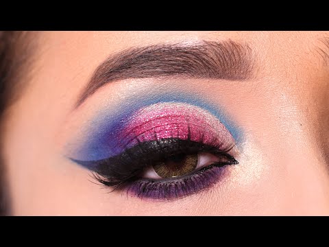 Pink and Blue Cut Crease BRIDAL Eye Makeup || Colourful Eyeshadow Look || Shilpa