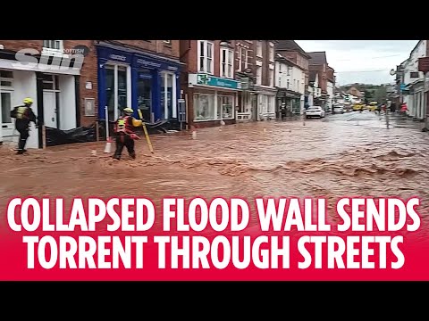 'Everyone get back' shouted as water surges through village streets after flood wall collapses