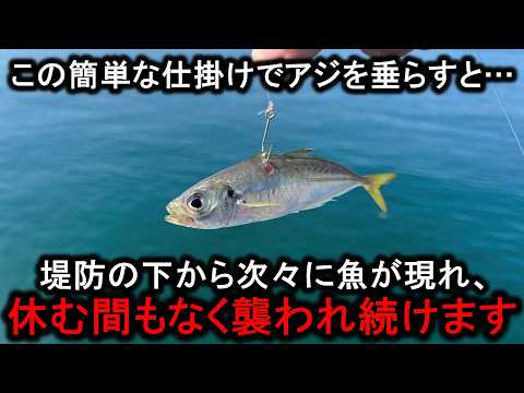 この簡単な仕掛けでダイソーロッドにアジを付けて垂らすと…堤防下から次々に魚が湧いて大変です