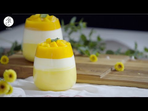 芒果優格雙色凍｜Two-Tone Mango Yogurt Jelly｜減糖甜點｜ASMR Cooking ｜4K