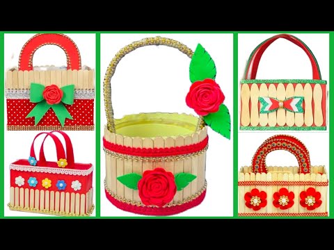 5 Beautiful Basket Ideas with Cardboard and Popsicle Sticks | Christmas Gift Basket Craft #christmas