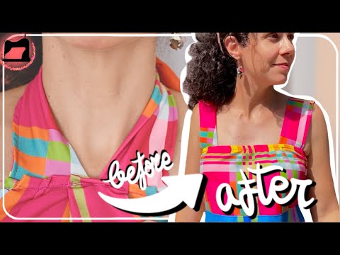 Transforming a halter neckline into a square one.