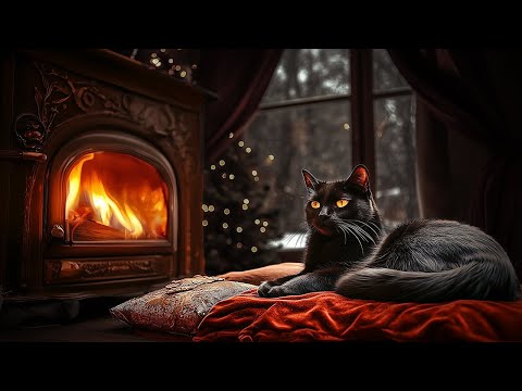 Black Cat by the Warm Fire: Christmas Ambience & Dark Academia Tunes