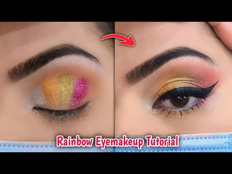 Rainbow Eyemakeup Tutorial || Use this QUICK BLENDING TRICK for colorful eyeshadows...