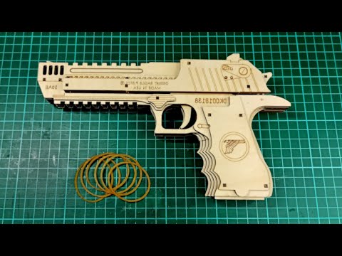 Wooden Desert Eagle Rubber Band Gun Diy with blow back mechanism.