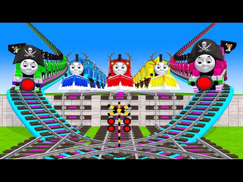 【踏切アニメ】あぶない電車  PIRATES TRAIN vs Thomas Train | Fumikiri 3D Railroad Crossing Animation #1