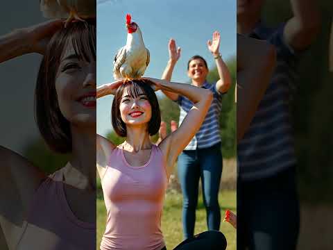 Onee-san balances a chicken on her head during yoga! #shorts #Oneesan #yoga #chicken