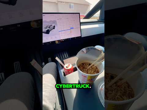 Eating 컵라면 (cup ramen) on a road trip in a Cybertruck #tesla #cybertruck #ramen #roadtrip