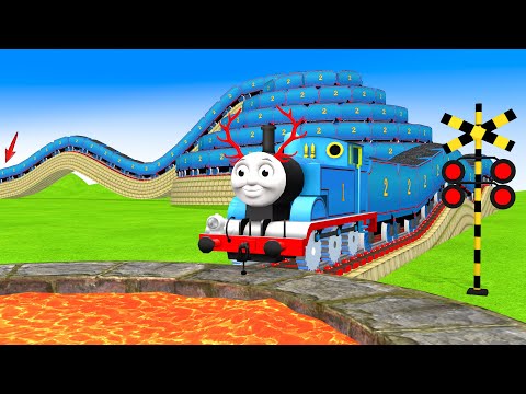 [踏切アニメ] あぶない電車 THOMAS TRAIN Climbing Pyramid 🚦Fumikiri3D Railroad Crossing Animation #2024