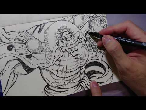 【TenK Draws】Drawing One Piece Whitebeard with liner pen大海賊四皇白鬍子縮時畫