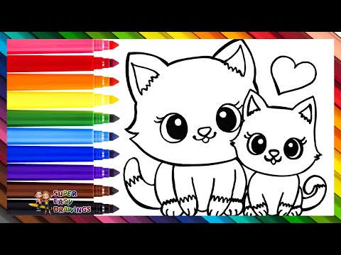 Draw and Color a Mommy Cat with Her Kitten 🐈🐱💖 Drawings for Kids