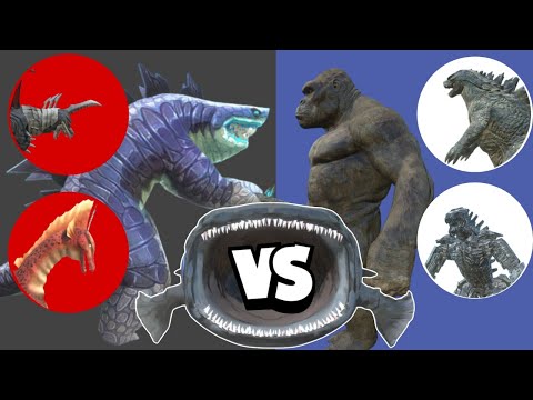 Kong x Godzilla 2014 x Echa vs Monster Bloop x Sharkjira for rescue T-Rex - ARBS