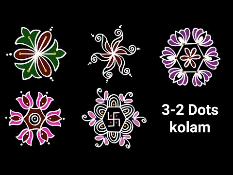 5 different 3-2 dots kolam designs 😊 easy and simple kolam collections